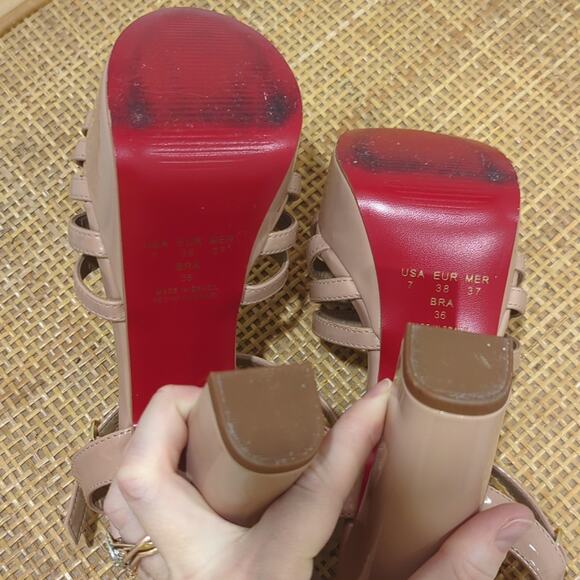 Constance Brazilian Platform Sandals Shiny Heels Lt Pink Beige Women's Size 7 - Picture 8 of 8